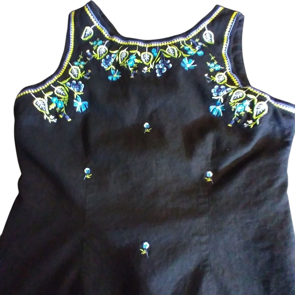 Studio C Embroidered Black Sleeveless Dress Size 16 Beachy Vacation Resortwear